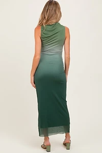 PinkBlush Womens Forest Green Ombre Mesh Ruched Sleeveless Maternity Midi Dress