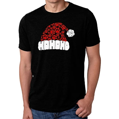 LA Pop Art Men's Cotton/Poly Blend Word T-Shirt - Paw Print Santa Hat
