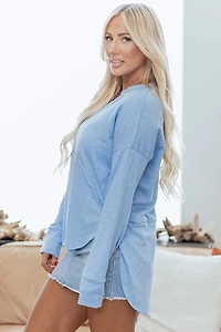 Threaded Pear Women's Kahlani Terry Raw Hem Long Sleeve Top