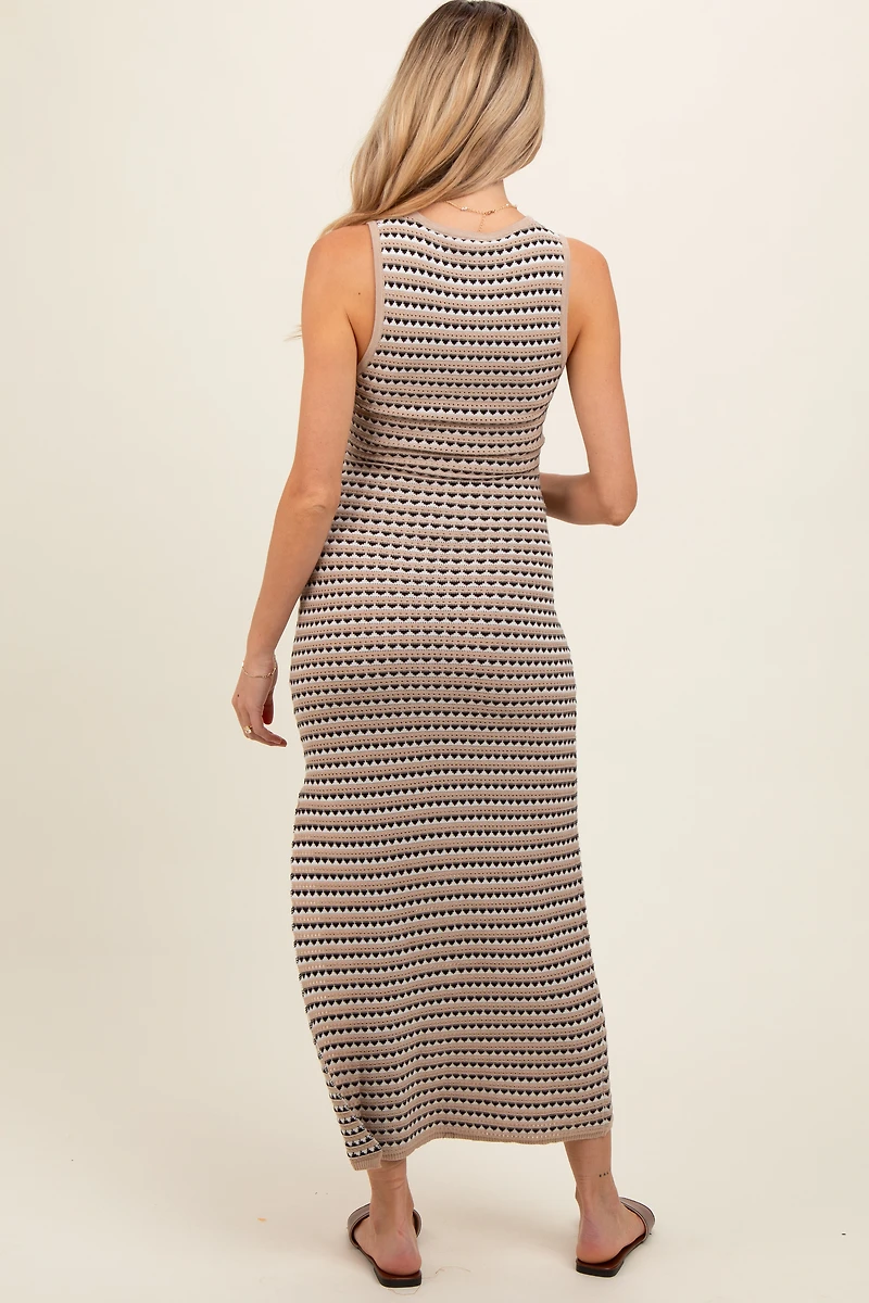 PinkBlush Womens Beige Striped Knit Fitted Sleeveless Maternity Maxi Dress