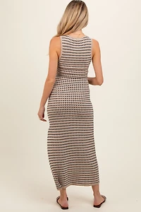PinkBlush Womens Beige Striped Knit Fitted Sleeveless Maternity Maxi Dress