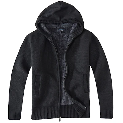Gioberti Boy's Full Zip Knitted Cardigan Sweater with Hoody and Sherpa Lining
