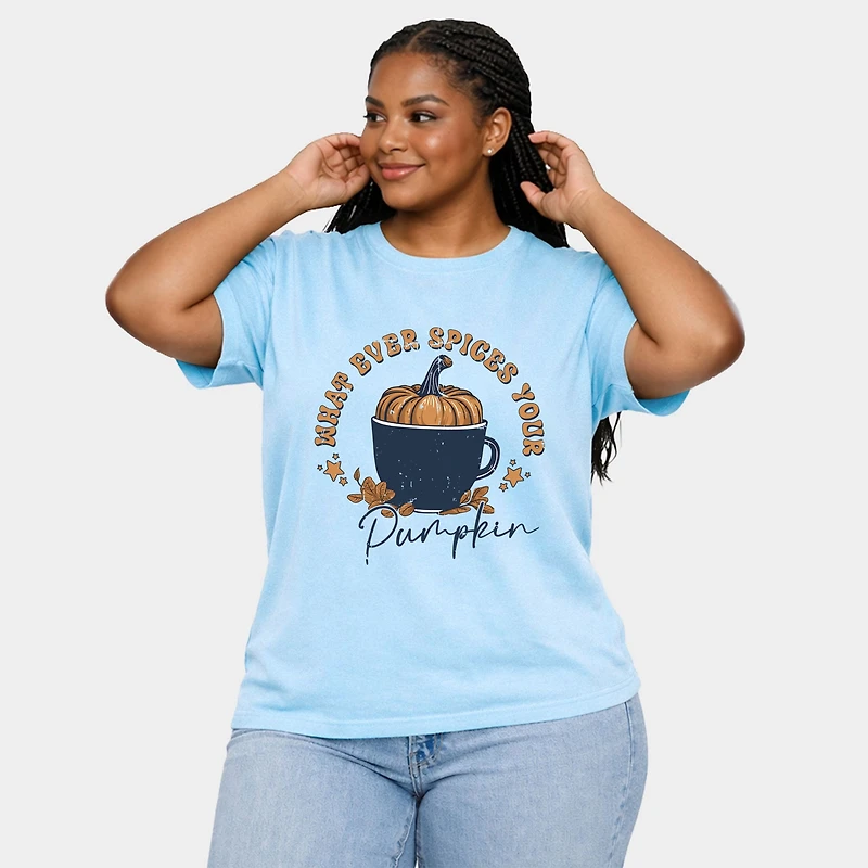 Simply Sage Market - Whatever Spices Your Pumpkin Mug Women's Plus Sized Garment Dyed Graphic T-Shirt