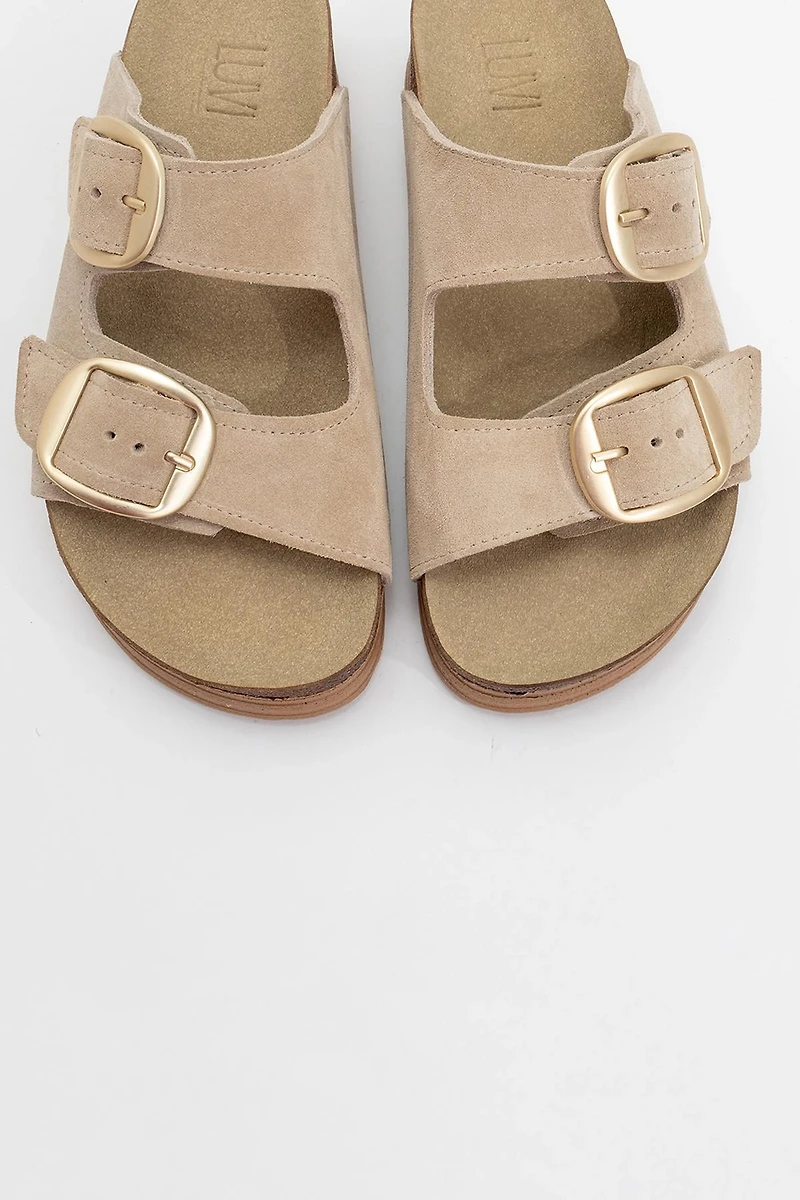 Forever & Always Womens Harbor Suede Leather Two-Strap Sandals