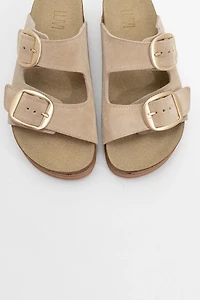 Forever & Always Womens Harbor Suede Leather Two-Strap Sandals