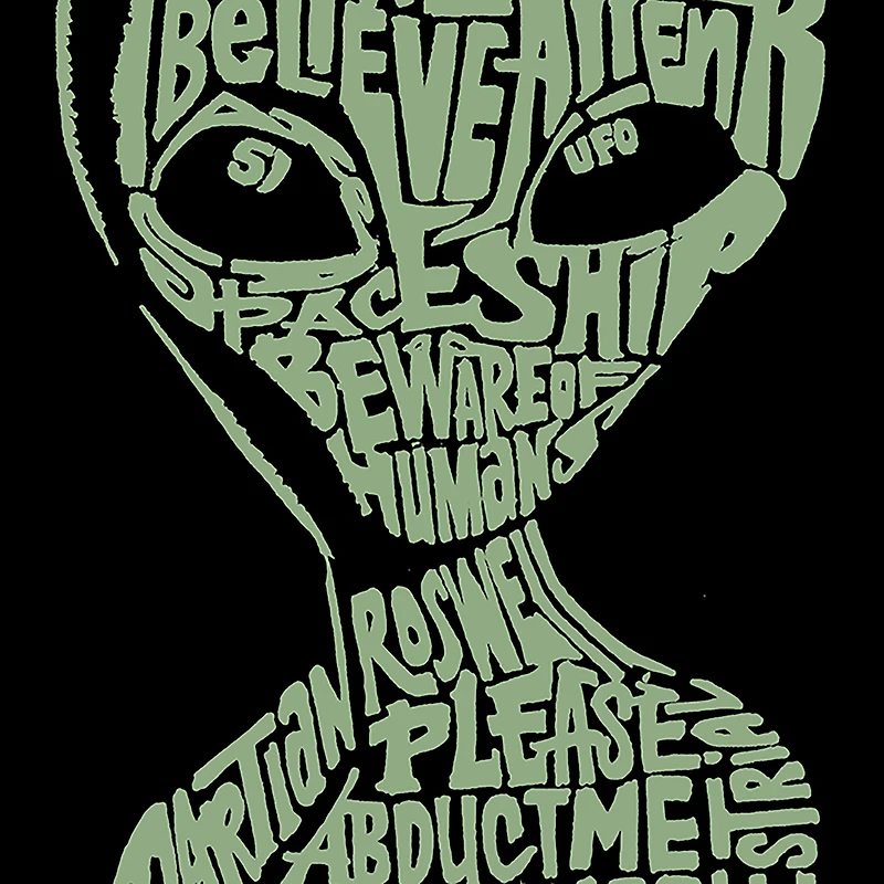 LA Pop Art Men's Cotton-Poly Alien Word T-Shirt - Crew Neck, Short Sleeve