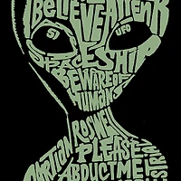 LA Pop Art Men's Cotton-Poly Alien Word T-Shirt - Crew Neck, Short Sleeve