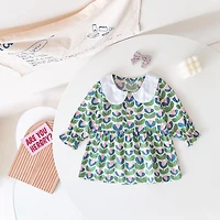 MyKids-USA Baby Girl Floral Print Doll Neck A-Line Dress