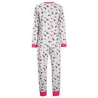 MeMoi Women's Henley Cotton-Rich Pajama Set with Dog Print