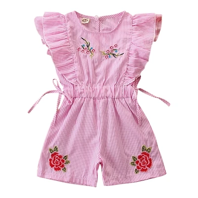 Laurenza's Toddler Girls Pink Striped Embroidered Romper