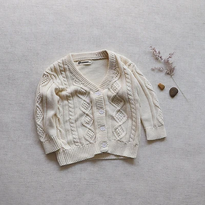 MyKids-USA Baby Crochet Kint Pattern Solid Color V-Neck Single Breasted Cardigan