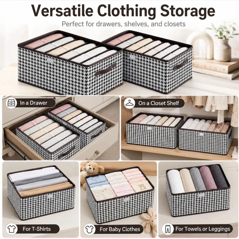 Home Collection Pack of 2, 6-Grid Closet Organizer Bins Clothes Storage Boxes