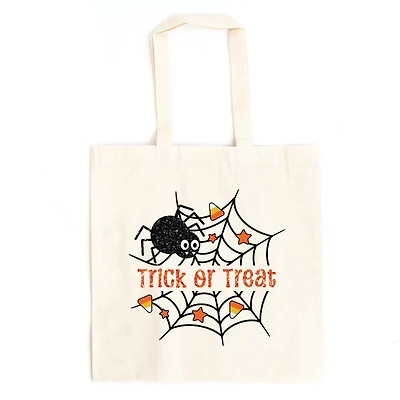 Simply Sage Market - Canvas Tote - Trick or Treat Spiderweb Glitter