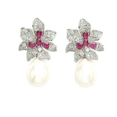 AGP PARIS Womens Diva Floral in Zirconia Drop Earrings