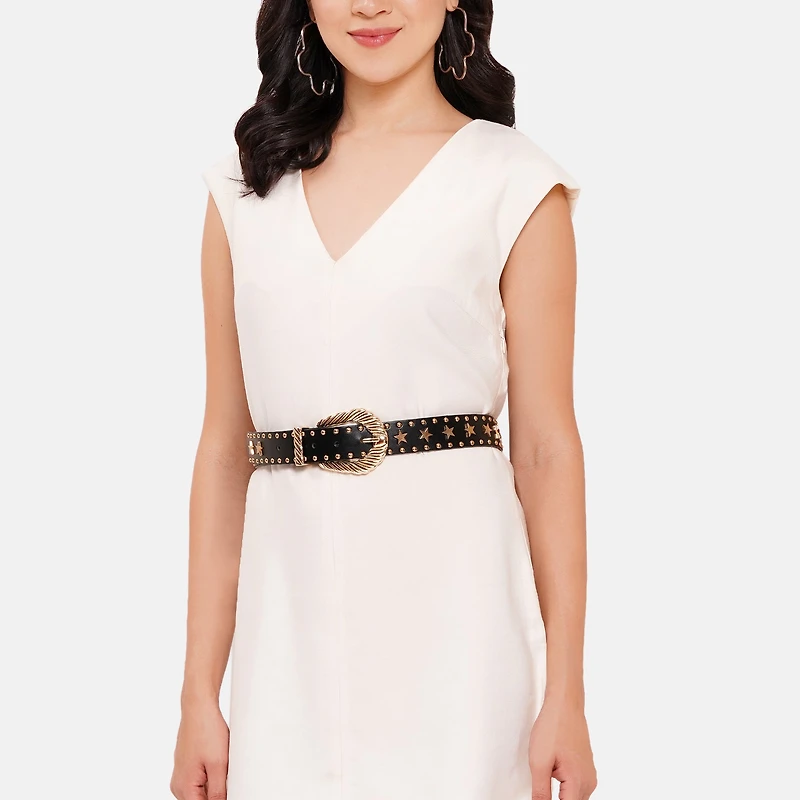 AGP PARIS Black Star Detail Women's Belt