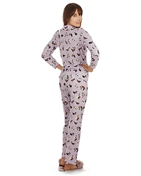 MeMoi Women's Crazy Cats Notch Collar Cotton Blend Pant Pajama Set