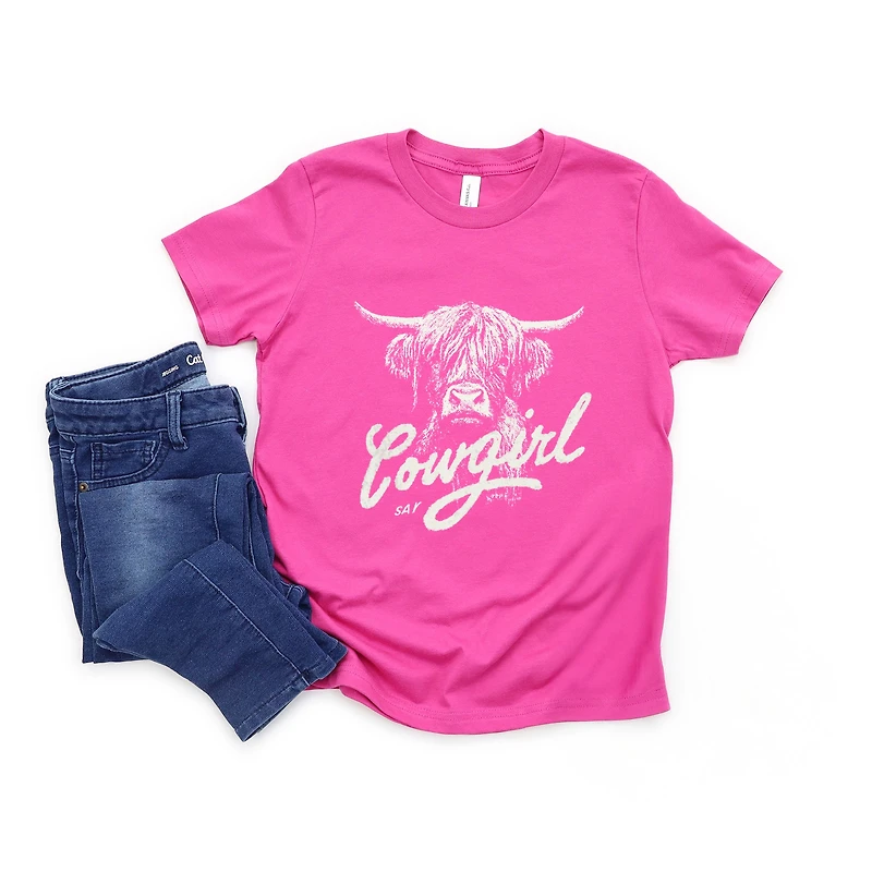 The Juniper Shop - Cowgirl Highland Cow Youth Short Sleeve Graphic T-Shirt