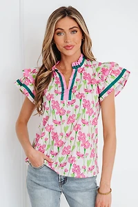 Threaded Pear Women's Elyse Ruffled Short Sleeve Blouse