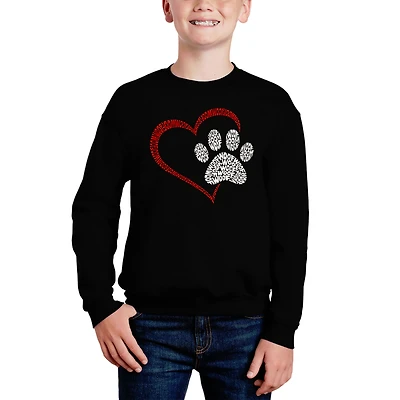 LA Pop Art Boy's Word Crewneck Sweatshirt - Paw Heart