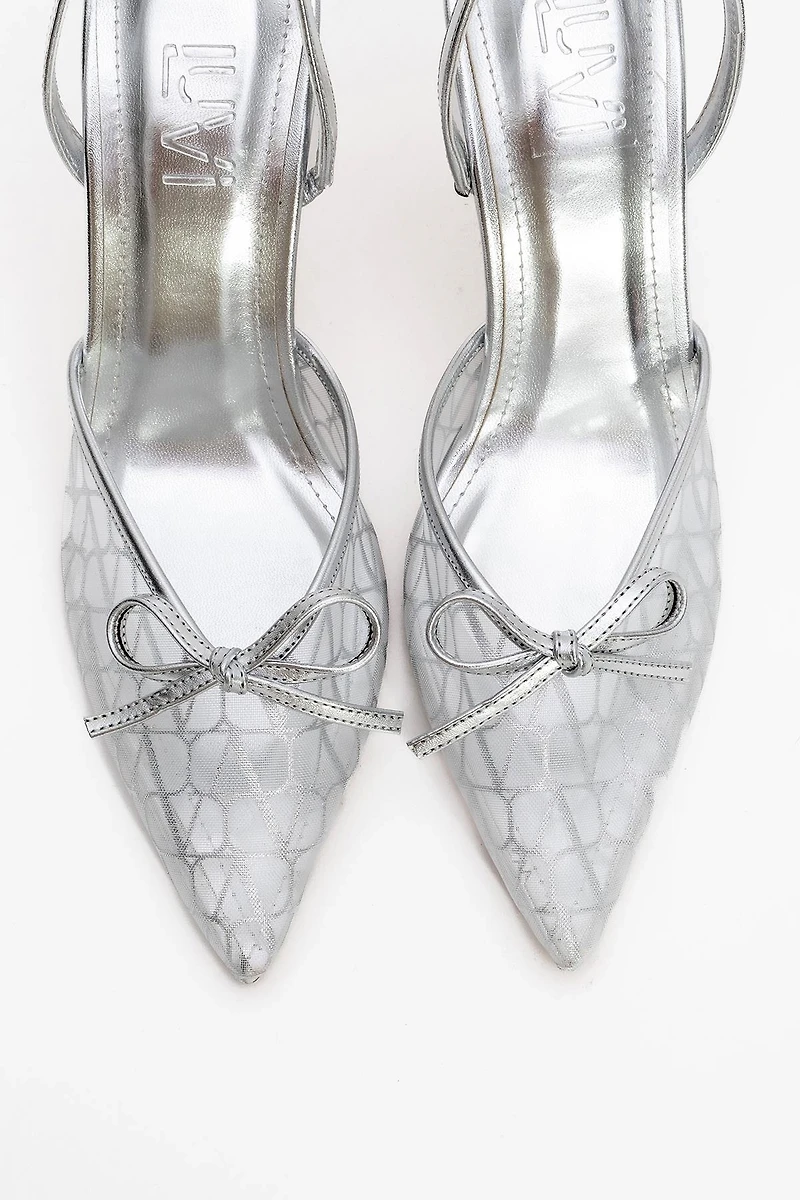 Prologue Shoes Womens Peony Mesh Bow Pointed Toe Pump