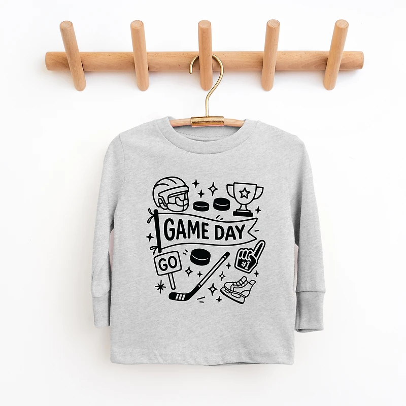 The Juniper Shop - Youth Long Sleeve Graphic T-Shirt Hockey Game Day Doodles