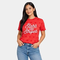 Simply Sage Market - Stars and Stripes Slanted Cursive Puff Print Women's Short Sleeve Star Tee