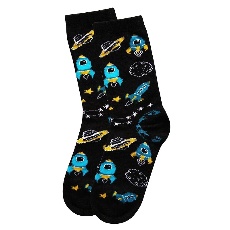 MeMoi Boys' Rocket Ship Rayon from Bamboo Crew Socks