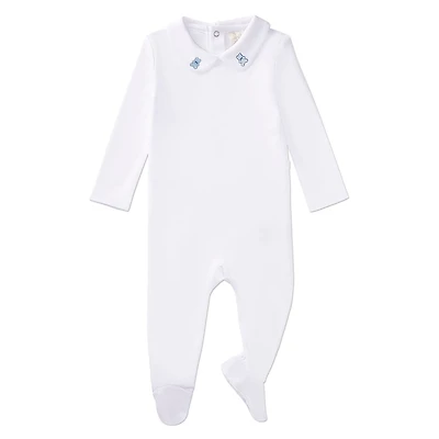 MeMoi Baby and Toddler 100% Pima Cotton Peter Pan Collar Footie with Teddy Bear Embroidery
