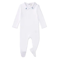 MeMoi Baby and Toddler 100% Pima Cotton Peter Pan Collar Footie with Teddy Bear Embroidery
