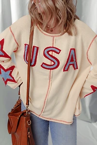 Threaded Pear Women's USA Patchwork Exposed Seam Long Sleeve Top
