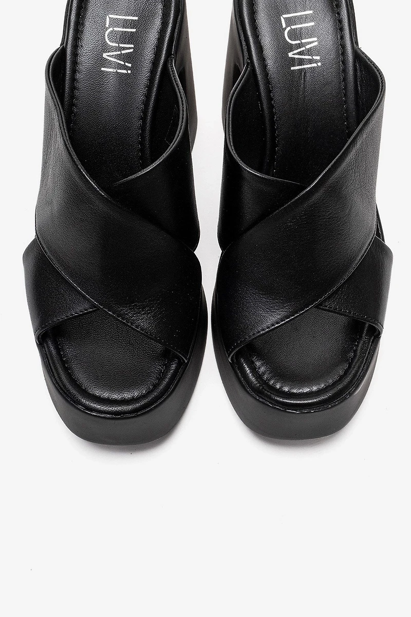Forever & Always Womens Essenza Leather Platform Block Heel Sandal
