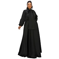 L I V D Women's Plus Bella Donna Dress with Ribbon and Bishop Sleeves