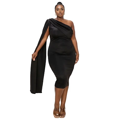 L I V D Women's Plus Spade One Shoulder Cape Dress