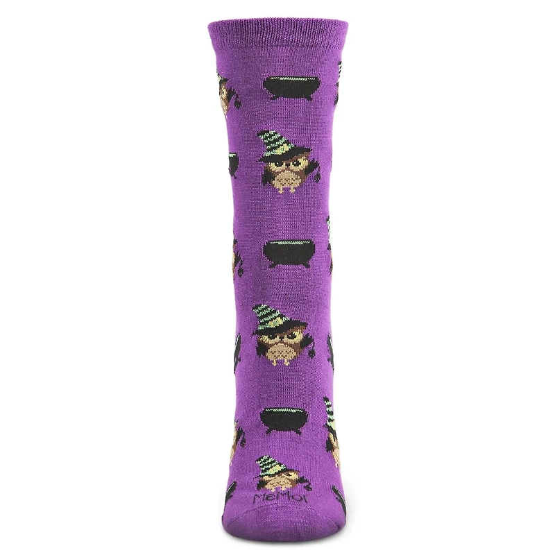 MeMoi Women's Witchy Owl Festive Crew Socks