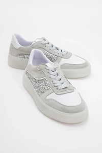Forever & Always Womens Felipe Glitter Leather Sneakers