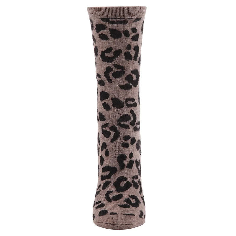 MeMoi Women's Soft Leopard Animal Print Cashmere Blend Crew Socks