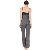 MeMoi Women's Lace Trim Animal Print Lightweight Cami Pajama Set
