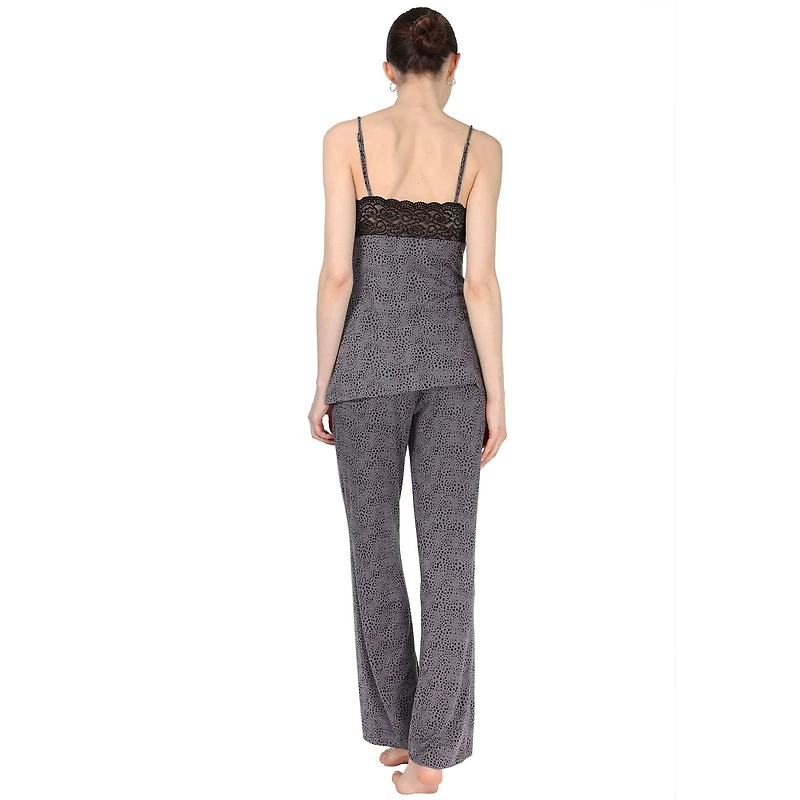 MeMoi Women's Lace Trim Animal Print Lightweight Cami Pajama Set