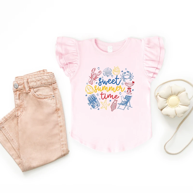 The Juniper Shop - Sweet Summer Time Nautical Girl's Flutter Sleeve Graphic T-Shirt