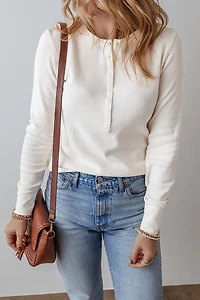Threaded Pear Women's Teresa Color Waffle Half Long Sleeve Top