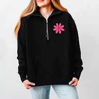 Simply Sage Market - Happy Vibes Flower Women's Quarter Zip Fleece Graphic Sweatshirt