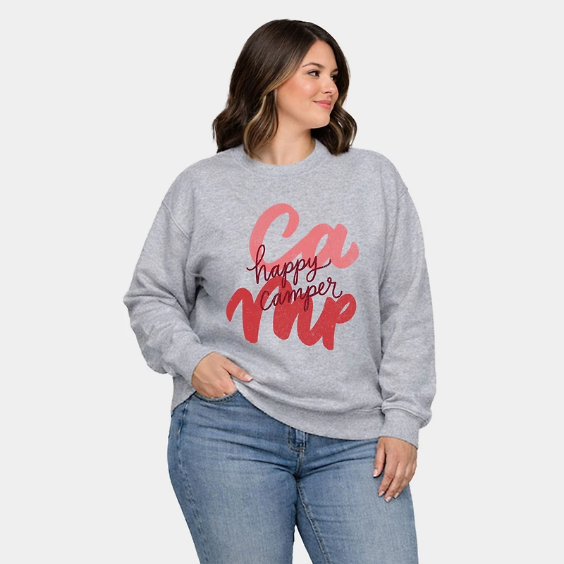 Simply Sage Market - Happy Camper Cursive Women's Plus Sized Graphic Sweatshirt