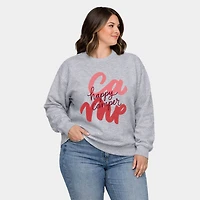 Simply Sage Market - Happy Camper Cursive  Women's Plus Sized Graphic Sweatshirt