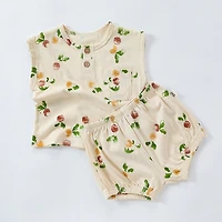 MyKids-USA Summer Baby Kids Unisex Floral/Fruit Printing Sleeveless Crew Neck Vest And Shorts Clothing Sets