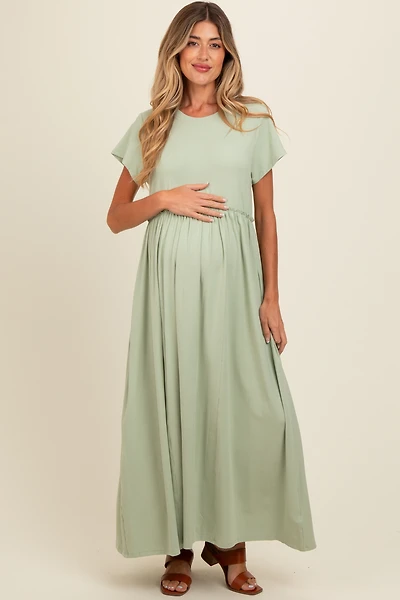 PinkBlush Womens Soft Lemon Ruffle Trim Maternity Maxi Dress