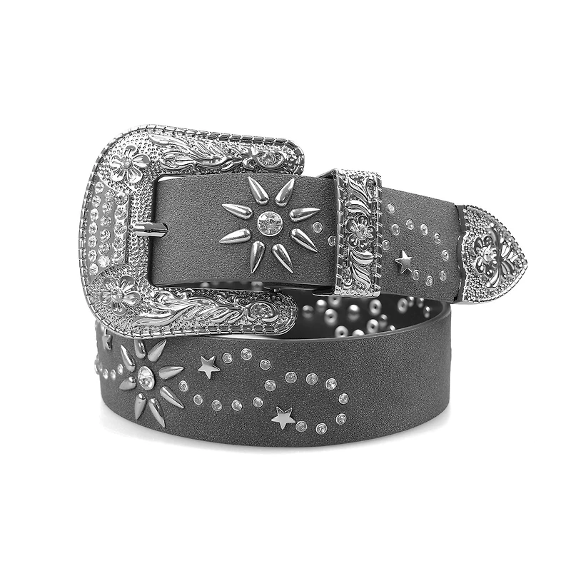 AGP PARIS Black Embossed Buckle Women's Belt