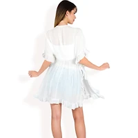 Anna-Kaci Women's Flutter Sleeve Dress with Crochet Trim V-Neck and Smocked Waist