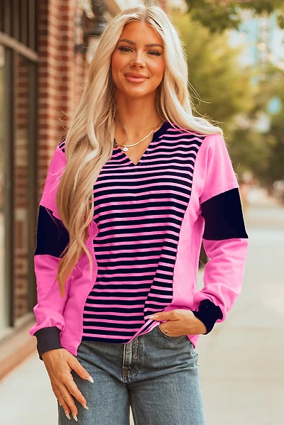 Threaded Pear Women's Haven Stripe Loose Fit Long Sleeve Top