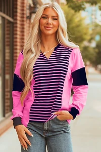 Threaded Pear Women's Haven Stripe Loose Fit Long Sleeve Top