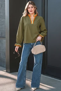 Threaded Pear Women's Marie Long Sleeve Blouse Top